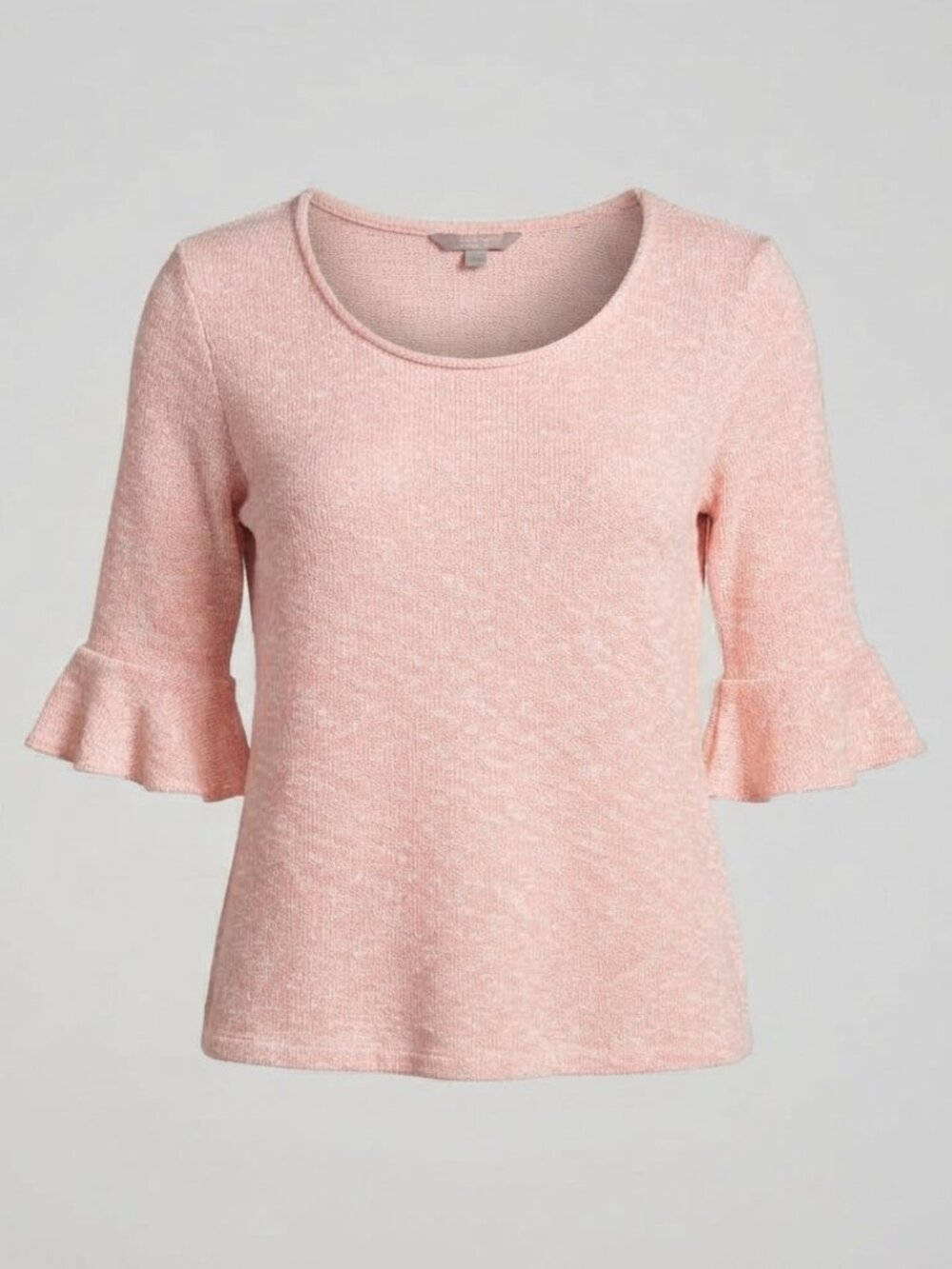 Cherokee Pink Peach Melange Knit Size XL 3/4 Ruffle Bell Sleeve Coastal grandma
